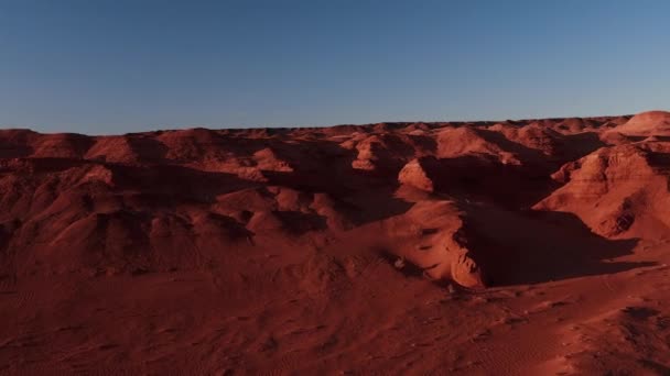 Martian Landscape Flaming Cliffs Aerial View Gobi Desert Scorched Earth — Stock Video