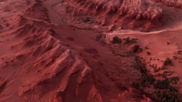 Paisaje Marciano Vista Aérea Flaming Cliffs Desierto Gobi Tierra Quemada — Vídeos de Stock