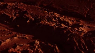 Paslı turuncu gölgelerdeki fantastik Mars manzarası Mars yüzeyi, Çöl, Uçurumlar, kum. Uzaylı manzarası. Kızıl Gezegen Mars.