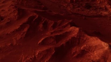 Paslı turuncu gölgelerdeki fantastik Mars manzarası Mars yüzeyi, Çöl, Uçurumlar, kum. Uzaylı manzarası. Kızıl Gezegen Mars.