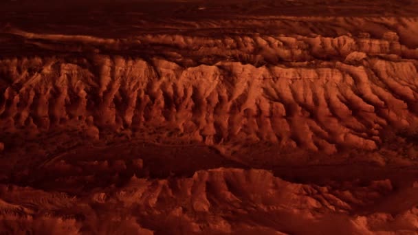 Fantastisch Martiaans Landschap Roestige Oranje Tinten Mars Oppervlak Woestijn Kliffen — Stockvideo