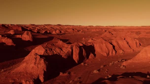 Fantastisch Martiaans Landschap Roestige Oranje Tinten Mars Oppervlak Woestijn Kliffen — Stockvideo