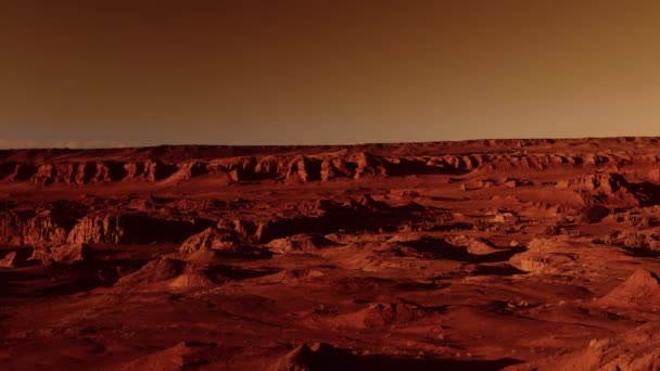 Fantastische Marslandschaft Rostigen Orangetönen Marsoberfläche Wüste Klippen Sand Fremde Landschaft — Stockvideo