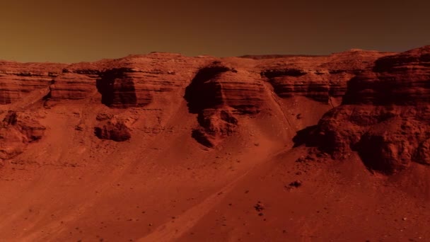 Fantasztikus Marsi Táj Rozsdás Narancs Árnyalatokkal Mars Felszín Sivatag Sziklák — Stock videók