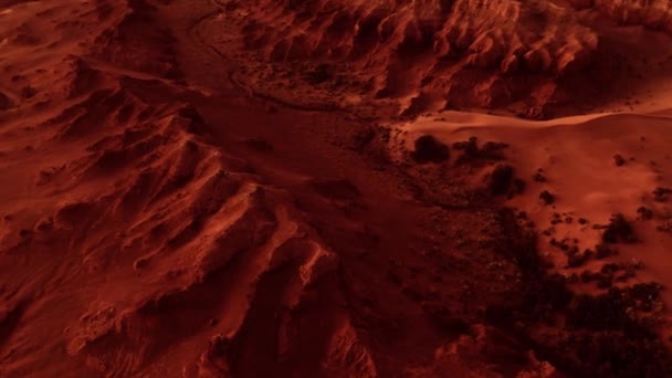 Fantastisch Martiaans Landschap Roestige Oranje Tinten Mars Oppervlak Woestijn Kliffen — Stockvideo