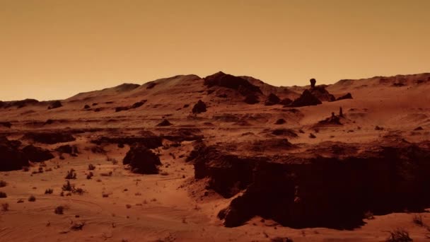 Fantastisch Martiaans Landschap Roestige Oranje Tinten Mars Oppervlak Woestijn Kliffen — Stockvideo