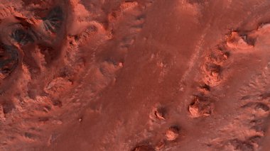 Mars manzarası, Gobi Çölü 'ndeki Flaming Cliffs hava manzarası. Dinozorların kalıntılarının dinlendiği ve yumurtalarının serildiği yanmış toprak. Moğolistan. Herman-Tsav Kanyonu.