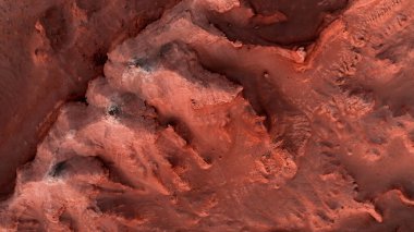 Mars manzarası, Gobi Çölü 'ndeki Flaming Cliffs hava manzarası. Dinozorların kalıntılarının dinlendiği ve yumurtalarının serildiği yanmış toprak. Moğolistan. Herman-Tsav Kanyonu.