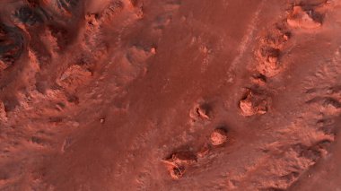 Mars manzarası, Gobi Çölü 'ndeki Flaming Cliffs hava manzarası. Dinozorların kalıntılarının dinlendiği ve yumurtalarının serildiği yanmış toprak. Moğolistan. Herman-Tsav Kanyonu.