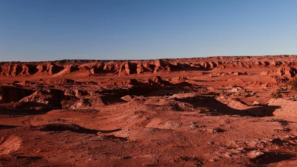 Paisagem Marciana Falésias Flamejantes Vista Aérea Deserto Gobi Terra Queimada — Fotografia de Stock