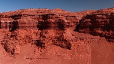Mars manzarası, Gobi Çölü 'ndeki Flaming Cliffs hava manzarası. Dinozorların kalıntılarının dinlendiği ve yumurtalarının serildiği yanmış toprak. Moğolistan. Herman-Tsav Kanyonu.