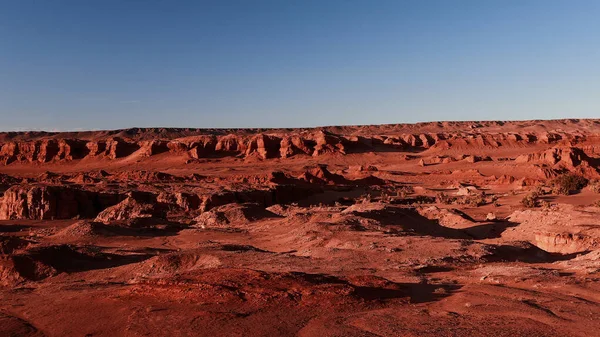 Paisagem Marciana Falésias Flamejantes Vista Aérea Deserto Gobi Terra Queimada — Fotografia de Stock