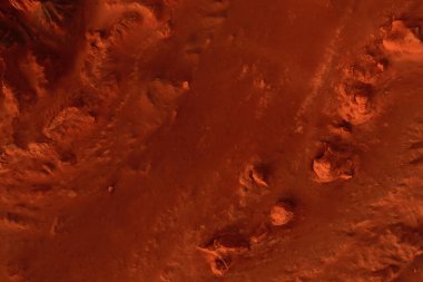 Paslı turuncu gölgelerdeki fantastik Mars manzarası Mars yüzeyi, Çöl, Uçurumlar, kum. Uzaylı manzarası. Kızıl Gezegen Mars.