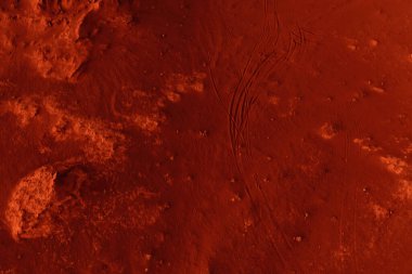 Paslı turuncu gölgelerdeki fantastik Mars manzarası Mars yüzeyi, Çöl, Uçurumlar, kum. Uzaylı manzarası. Kızıl Gezegen Mars.