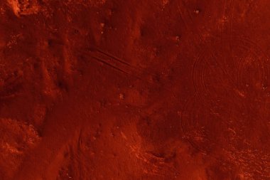 Paslı turuncu gölgelerdeki fantastik Mars manzarası Mars yüzeyi, Çöl, Uçurumlar, kum. Uzaylı manzarası. Kızıl Gezegen Mars.
