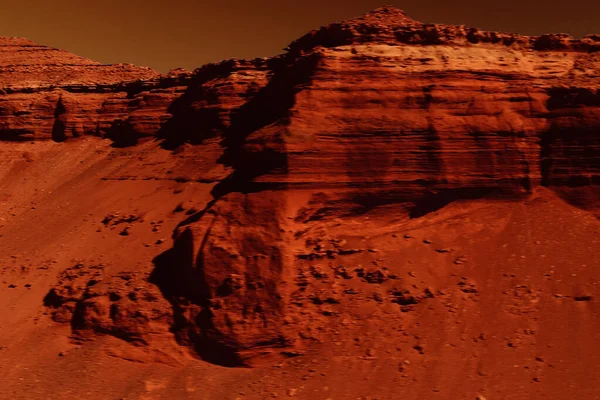 Φανταστικό Αρειανό Τοπίο Σκουριασμένες Πορτοκαλί Αποχρώσεις Επιφάνεια Άρη Έρημο Απόκρημνες — Φωτογραφία Αρχείου