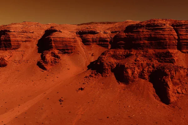 Fantastische Marslandschaft Rostigen Orangetönen Marsoberfläche Wüste Klippen Sand Fremde Landschaft — Stockfoto