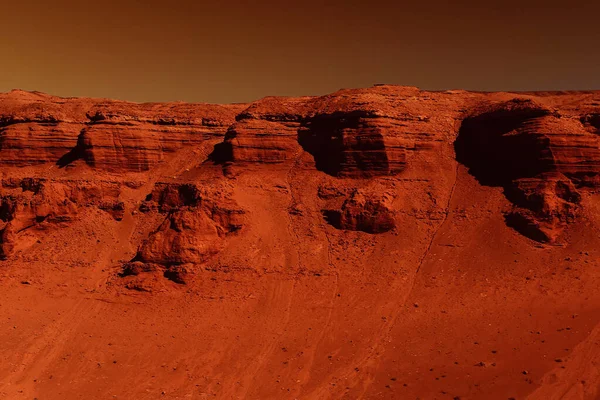 Fantastische Marslandschaft Rostigen Orangetönen Marsoberfläche Wüste Klippen Sand Fremde Landschaft — Stockfoto