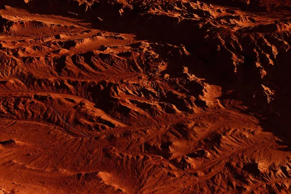 Fantastic martian landscape in rusty orange shades, Mars surface, Desert, Cliffs, sand. Alien landscape. Red planet mars.