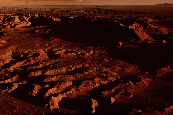 Fantastic martian landscape in rusty orange shades, Mars surface, Desert, Cliffs, sand. Alien landscape. Red planet mars.