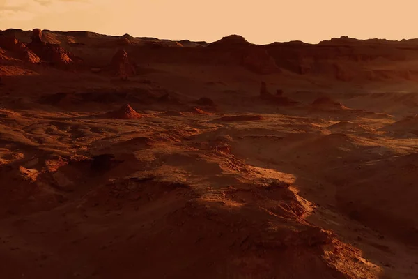 Fantástica Paisagem Marciana Tons Laranja Enferrujado Superfície Marte Deserto Falésias — Fotografia de Stock