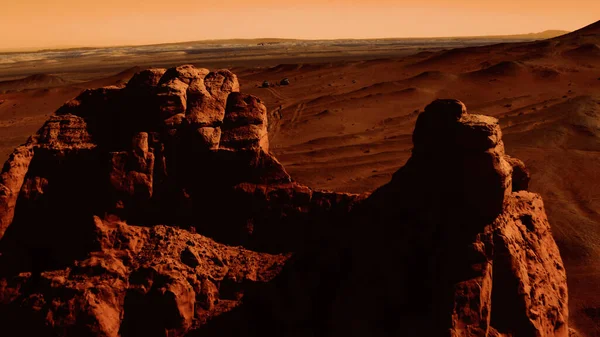 Fantasztikus Marsi Táj Rozsdás Narancs Árnyalatokkal Mars Felszín Sivatag Sziklák — Stock Fotó