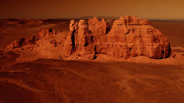 Fantastic martian landscape in rusty orange shades, Mars surface, Desert, Cliffs, sand. Alien landscape. Red planet mars.