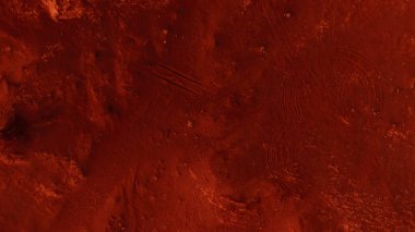 Paslı turuncu gölgelerdeki fantastik Mars manzarası Mars yüzeyi, Çöl, Uçurumlar, kum. Uzaylı manzarası. Kızıl Gezegen Mars.