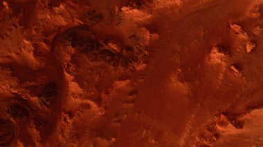 Paslı turuncu gölgelerdeki fantastik Mars manzarası Mars yüzeyi, Çöl, Uçurumlar, kum. Uzaylı manzarası. Kızıl Gezegen Mars.