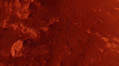 Paslı turuncu gölgelerdeki fantastik Mars manzarası Mars yüzeyi, Çöl, Uçurumlar, kum. Uzaylı manzarası. Kızıl Gezegen Mars.