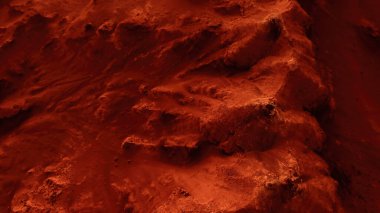 Paslı turuncu gölgelerdeki fantastik Mars manzarası Mars yüzeyi, Çöl, Uçurumlar, kum. Uzaylı manzarası. Kızıl Gezegen Mars.