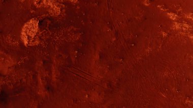 Paslı turuncu gölgelerdeki fantastik Mars manzarası Mars yüzeyi, Çöl, Uçurumlar, kum. Uzaylı manzarası. Kızıl Gezegen Mars.