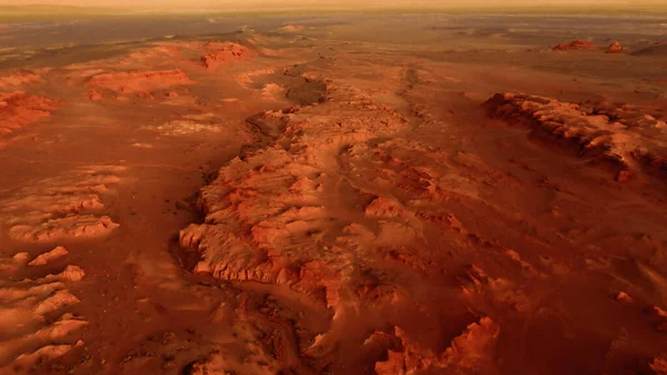 Fantastic martian landscape in rusty orange shades, Mars surface, Desert, Cliffs, sand. Alien landscape. Red planet mars.