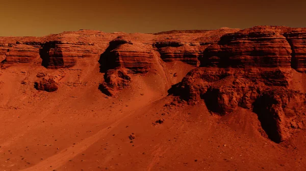 Fantastische Marslandschaft Rostigen Orangetönen Marsoberfläche Wüste Klippen Sand Fremde Landschaft — Stockfoto