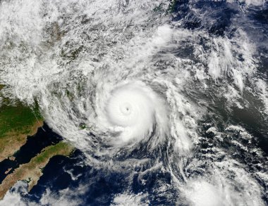 Kasırganın Gözü. Dünya Kasırgası. Dünya gezegeninde tayfun. Dış uzaydan görüntü. Bu görüntünün elementleri NASA tarafından desteklenmektedir