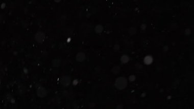 Güzel, düşen kar, siyah arka planda 4K yavaş çekimde izole edilmiş, 50 mm lensle çekilmiş. Besteleme için derecelendirilmemiş görüntüler, hareket grafikleri, büyük ve küçük kar taneleri, ıssız düşen kar taneleri