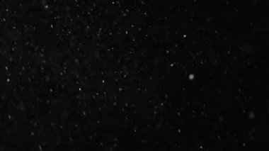 Güzel, düşen kar, siyah arka planda 4K yavaş çekimde izole edilmiş, 50 mm lensle çekilmiş. Besteleme için derecelendirilmemiş görüntüler, hareket grafikleri, büyük ve küçük kar taneleri, ıssız düşen kar taneleri