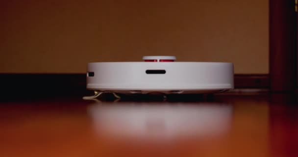 Aspirapolvere Robot Intelligente Con Lidar Sul Pavimento Legno Aspirapolvere Robot — Video Stock