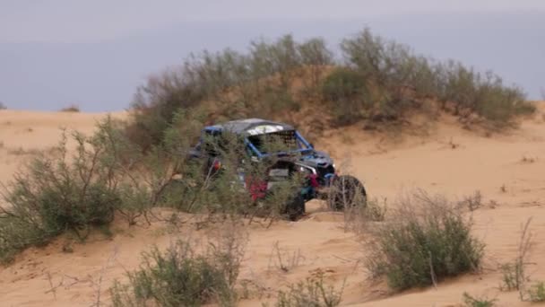 Sport autó Off Road Extreme Racing túljut a nehéz része az útvonal során a rally raid homokban. A KAGAN-2021 aranya. Lassított felvétel 120 fps. 25.04.2021 Astrakhan, Oroszország — Stock videók