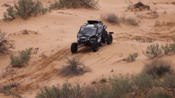 Sport autó Off Road Extreme Racing túljut a nehéz része az útvonal során a rally raid homokban. A KAGAN-2021 aranya. Lassított felvétel 120 fps. 25.04.2021 Astrakhan, Oroszország — Stock videók