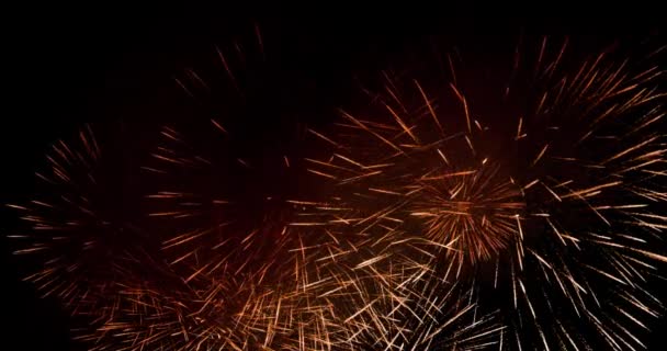 Αληθινά Πυροτεχνήματα σε Deep Black Background Sky on Fireworks festival show before independence day on 4 Ιουλίου. Ωραίο σόου πυροτεχνημάτων. 4K αργή κίνηση 100 fps — Αρχείο Βίντεο