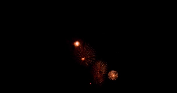 Real Fireworks on Deep Black Background Sky on Fireworks festival show before independence day on 4 of July. Beautiful fireworks show. 4K slow motion 100 fps — Stock Video