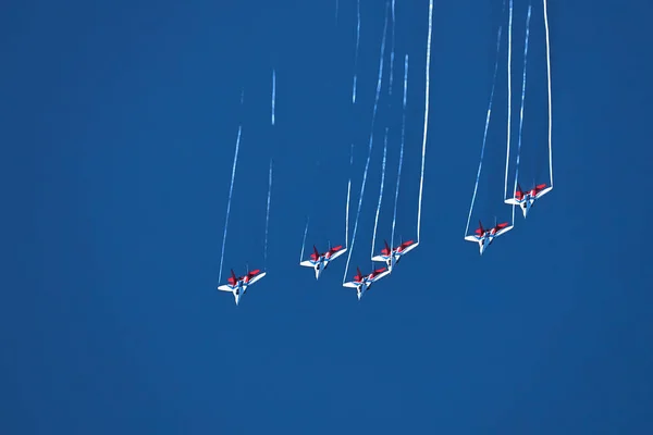 Luchtshow Van Het Aerobatische Team Strizhi Swifts Aerobatic Team Fighters — Stockfoto