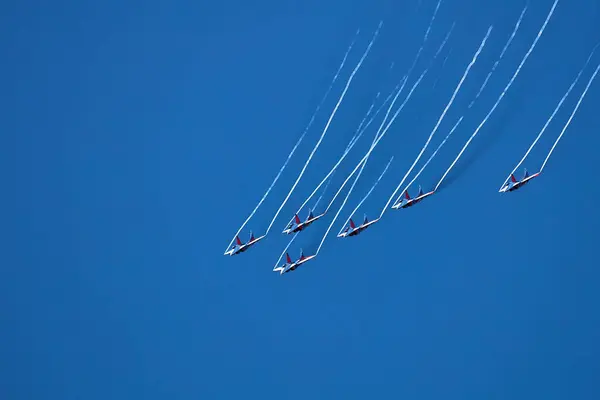 Luchtshow Van Het Aerobatische Team Strizhi Swifts Aerobatic Team Fighters — Stockfoto