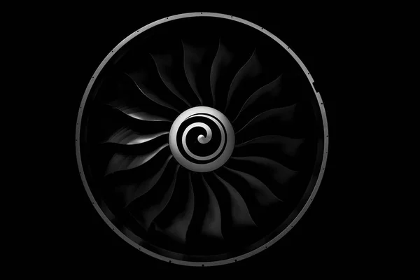 Σύγχρονη Μηχανή Turbofan Κλείσιμο Του Στροβιλοκινητήρα Αεροσκάφους Μαύρο Φόντο — Φωτογραφία Αρχείου