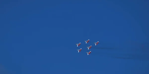 Airshow Equipe Aeróbica Strizhi Swifts Aerobatic Team Fighters Mig Russian — Fotografia de Stock