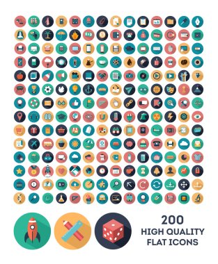 Set of 200 high quality vector flat icons