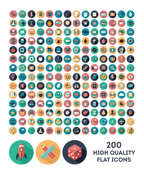 Ensemble de 200 icônes plates vectorielles de haute qualité — Image vectorielle
