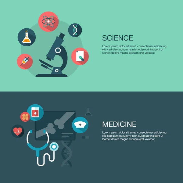 Banderas de ciencia y medicina vectorial — Archivo Imágenes Vectoriales