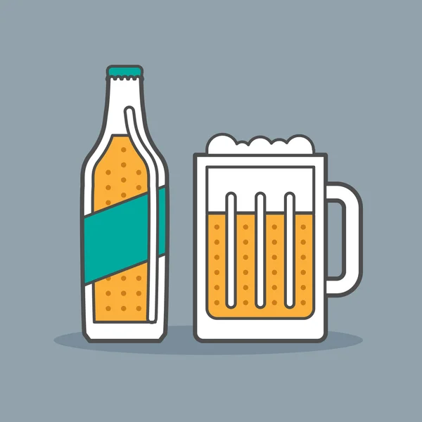 ビール瓶とガラス — ストックベクタ